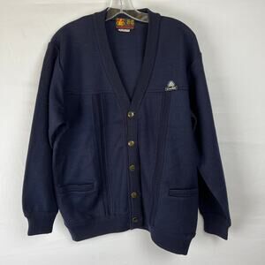 Vintage ALL NEW WOOL wool cardigan jacket woven dark blue  Mens L